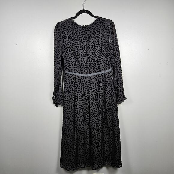 Boden Velvet Burnout Leopard Midi Dress Keyhole Neck Long Sleeve Black 8 Silk - Picture 3 of 11